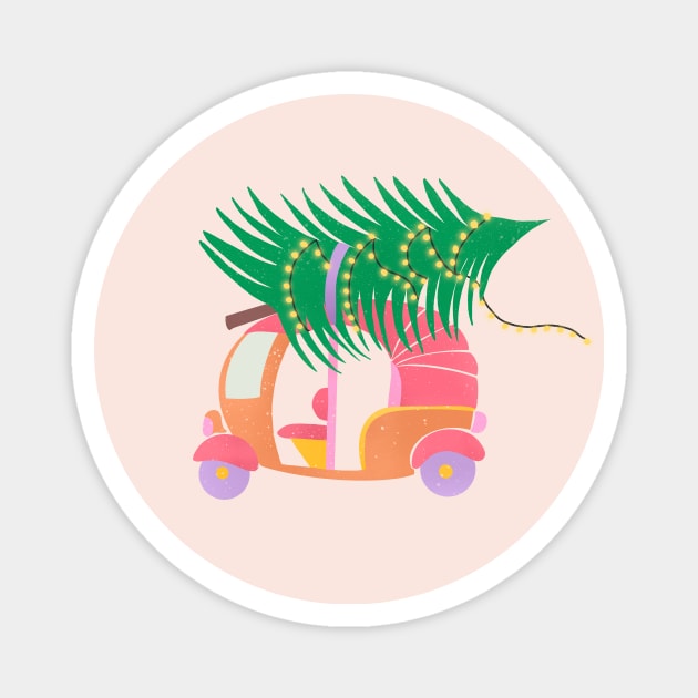 Pink Christmas rickshaw Magnet by Home Cyn Home 